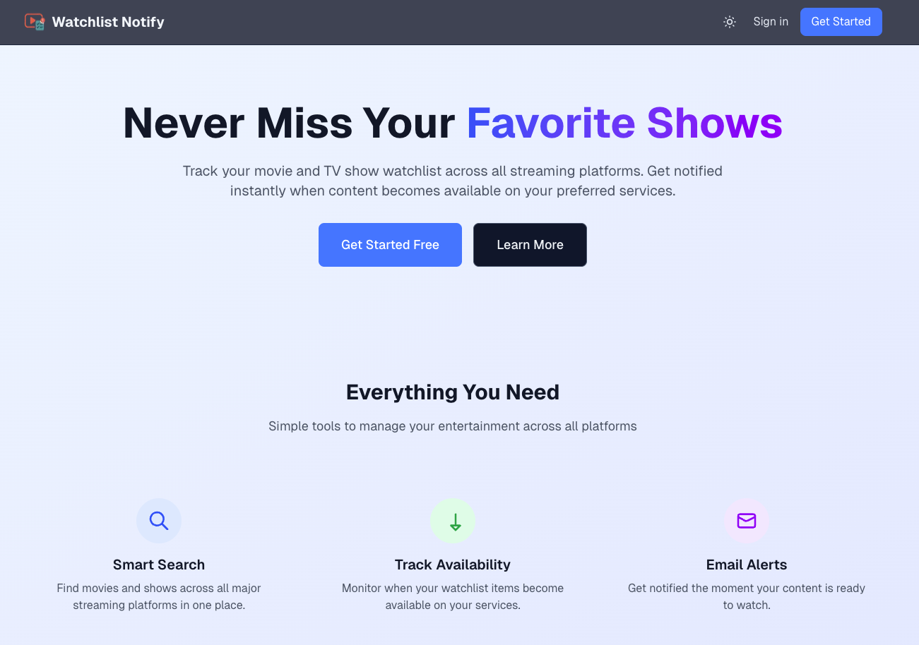 Watchlist Notify - Landing Page